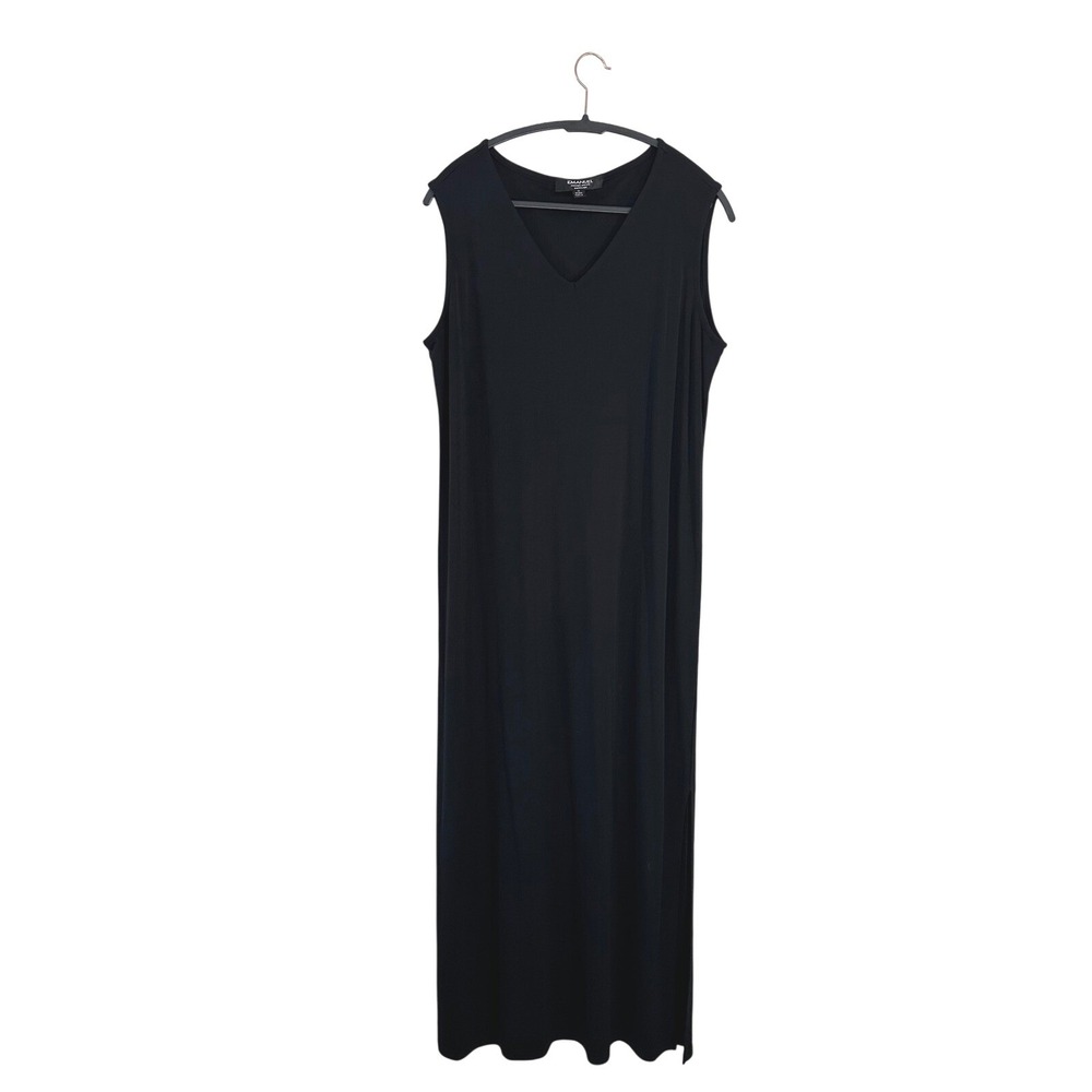 Emanuel Ungaro Woman Black Sleeveless V-Neck Maxi Dress Side Slits Size 1X